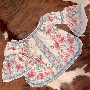 Jealous Tomato Boho Floral Off Shoulder Bell ballon Sleeve Shirt Blouse